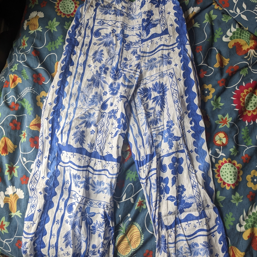 Joie Blue and White Wide Leg Pants